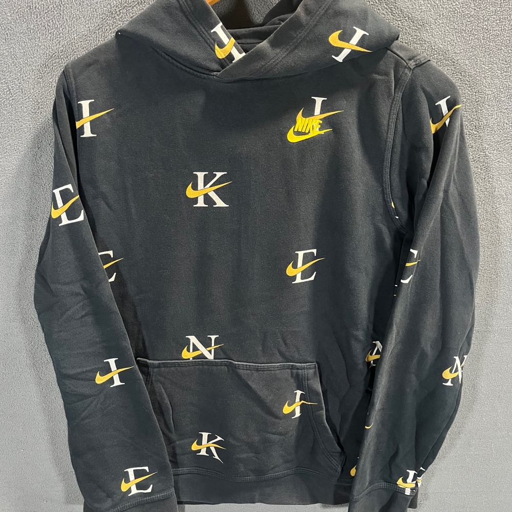 Nike Sportswear Boys XL Hoodie Black All Over Print Swoosh Logo Pullover
